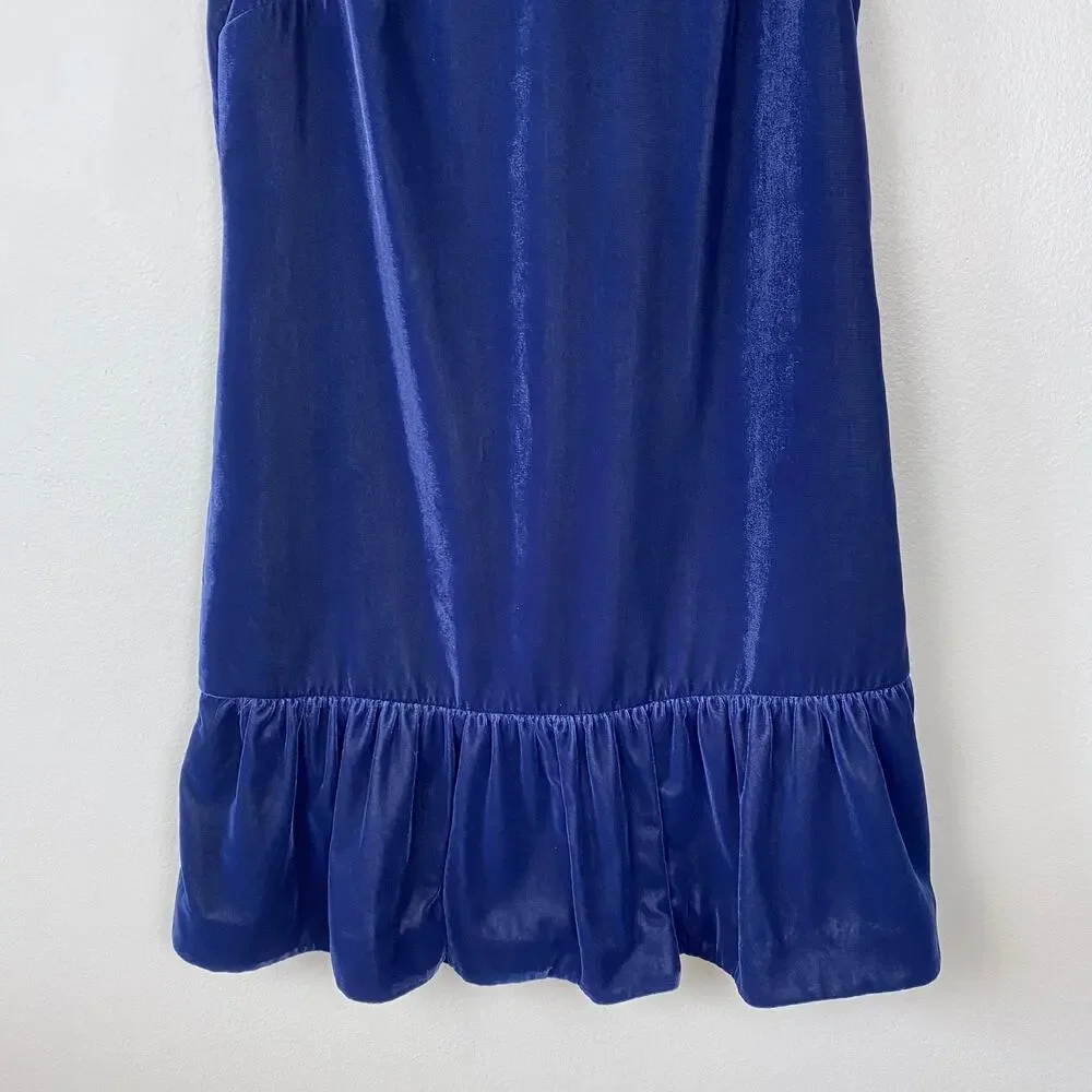 J. Crew Velvet Ruffle‎ Hem Dress Midnight Ink Blue Flounce Hem Cocktail Size 2
